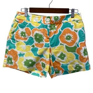 Madison Floral Linen Blend Shorts Womens 4 Multicolor Retro Mod‎ Summer Casual